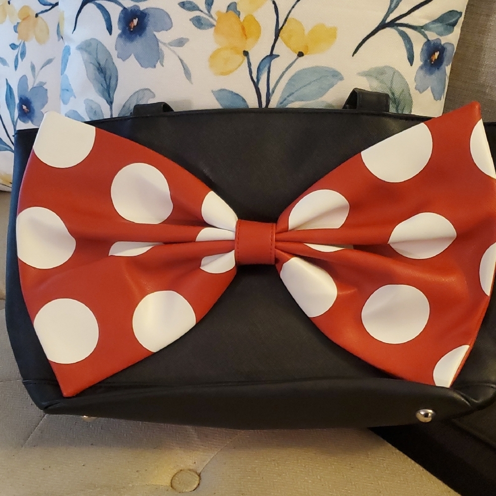 Minnie Mouse Black Tote with Red Polka Dot Bow